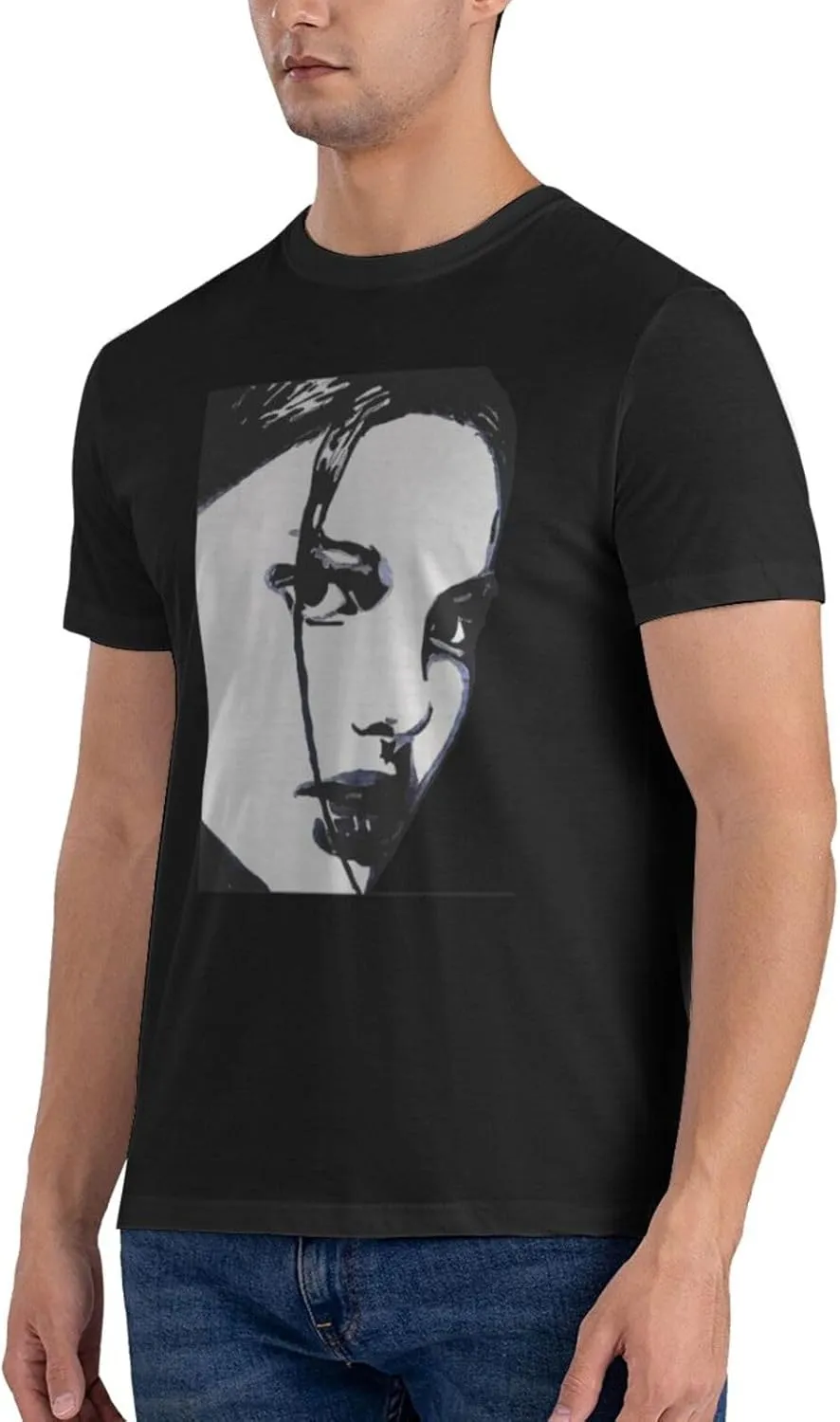 Natalie Music Portman Men's T-Shirts Short Sleeve Cotton Casual Basic Tee Shirts Black