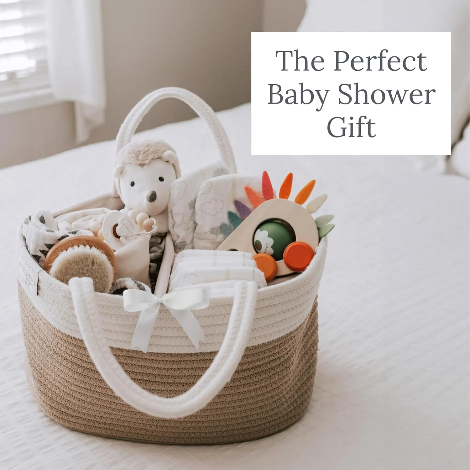 Natemia Baby Nappy Caddy Organiser - Large Portable Baby Caddy for Diapers and Wipes, Baby Basket for Newborn, Baby Storage Basket, Baby Baskets for Hampers, Gift Basket