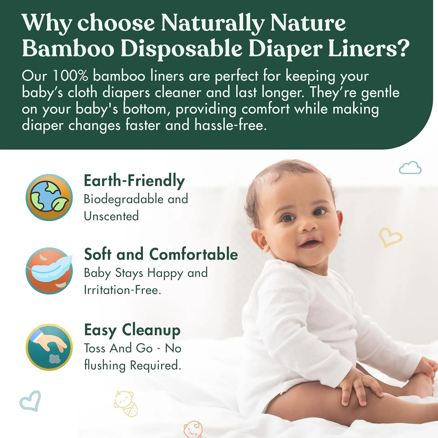 Naturally Nature Disposable Cloth Diaper Liners, Unscented, Fragrance-Free, Chlorine Free Diaper Inserts - 400 Count - (4 Rolls, 100 Sheets per Roll)