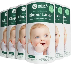 Naturally Nature Disposable Cloth Diaper Liners, Unscented, Fragrance-Free, Chlorine Free Diaper Inserts - 600 Count - (6 Rolls, 100 Sheets per Roll)
