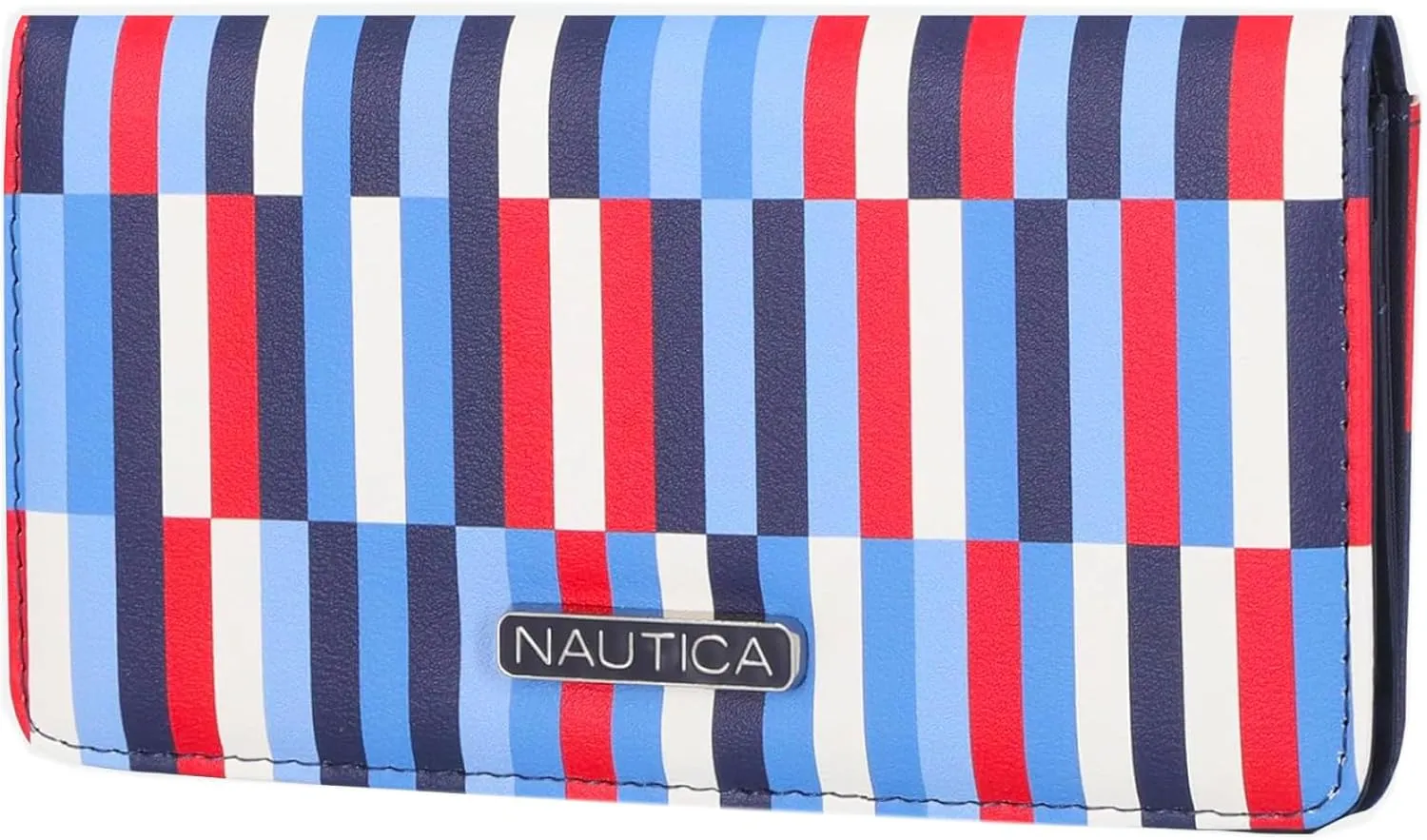 Nautica Seaside Slim Womens Wallet RFID Blocking Credit Card Holder, Coin Purse, Checkbook Organizer Clutch, Small Vegan Leather Wallet for Travel, Americana Stripe