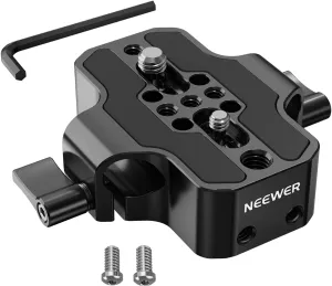 NEEWER Camera Base Plate with Dual Rod Rail Clamp, 15mm LWS Baseplate for Camera Cage Tripod Shoulder Rig with 1/4" & 3/8" Threads, Compatible with SmallRig Cage Sony A7 Canon R6 BMPCC 6K Pro, SR001