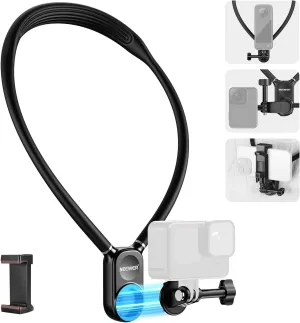 NEEWER Magnetic Neck Mount Compatible with GoPro Hero 13 12 11 MAX DJI Action 4 Insta360 iPhone 15 Pro Max Samsung S23, Quick Release Flexible POV Action Camera Neck Mount Adapter & Phone Holder, GP15
