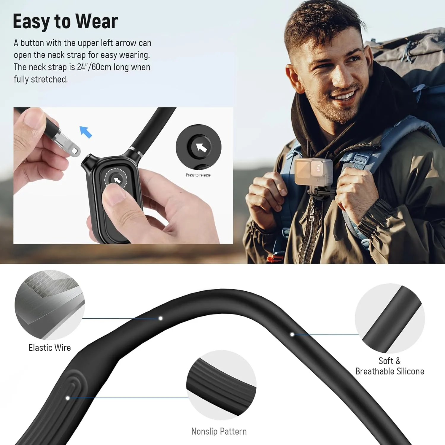 NEEWER Magnetic Neck Mount Compatible with GoPro Hero 13 12 11 MAX DJI Action 4 Insta360 iPhone 15 Pro Max Samsung S23, Quick Release Flexible POV Action Camera Neck Mount Adapter & Phone Holder, GP15
