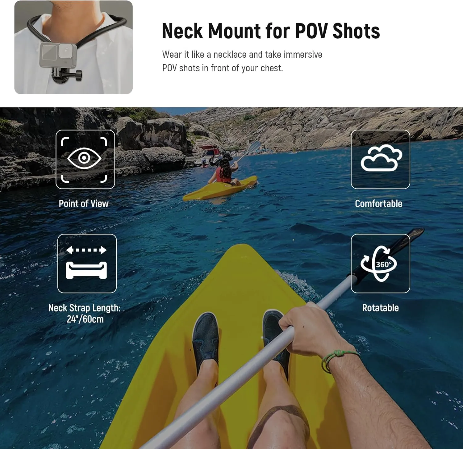 NEEWER Magnetic Neck Mount Compatible with GoPro Hero 13 12 11 MAX DJI Action 4 Insta360 iPhone 15 Pro Max Samsung S23, Quick Release Flexible POV Action Camera Neck Mount Adapter & Phone Holder, GP15