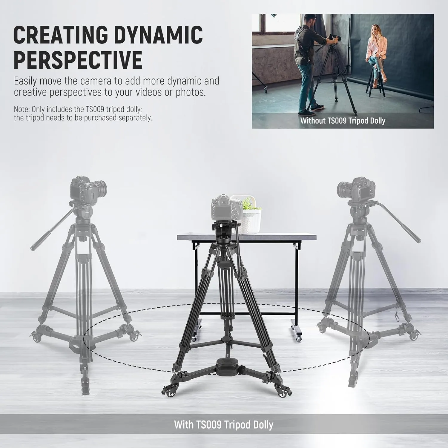 NEEWER Photography Tripod Dolly, Quick Lock Release Camera Dolly with 2" Rubber Wheels, Telescopic Legs, Handle & Bag, 33lb Heavy Duty for DSLR Cameras Camcorder Photo Video Recording, TS009