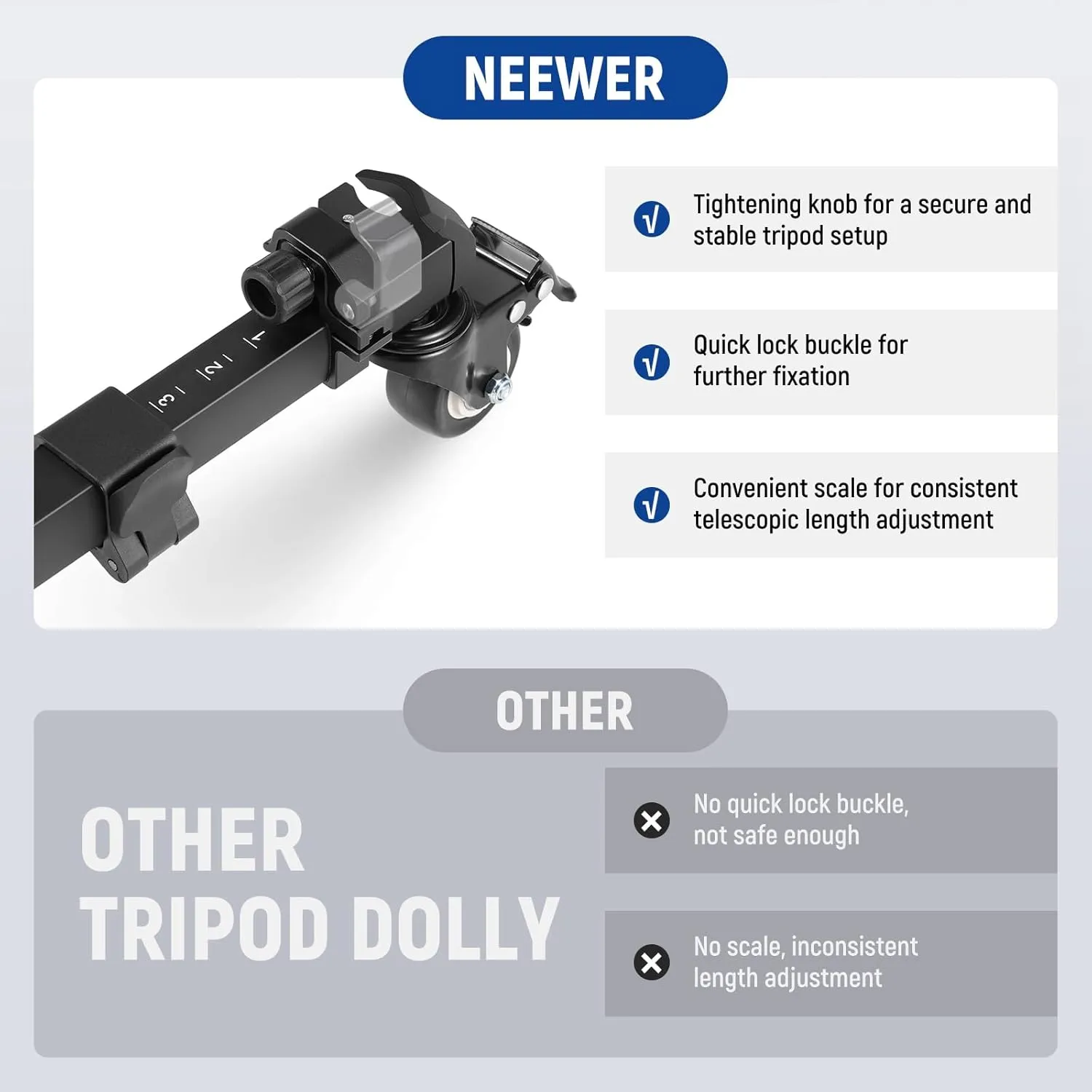 NEEWER Photography Tripod Dolly, Quick Lock Release Camera Dolly with 2" Rubber Wheels, Telescopic Legs, Handle & Bag, 33lb Heavy Duty for DSLR Cameras Camcorder Photo Video Recording, TS009