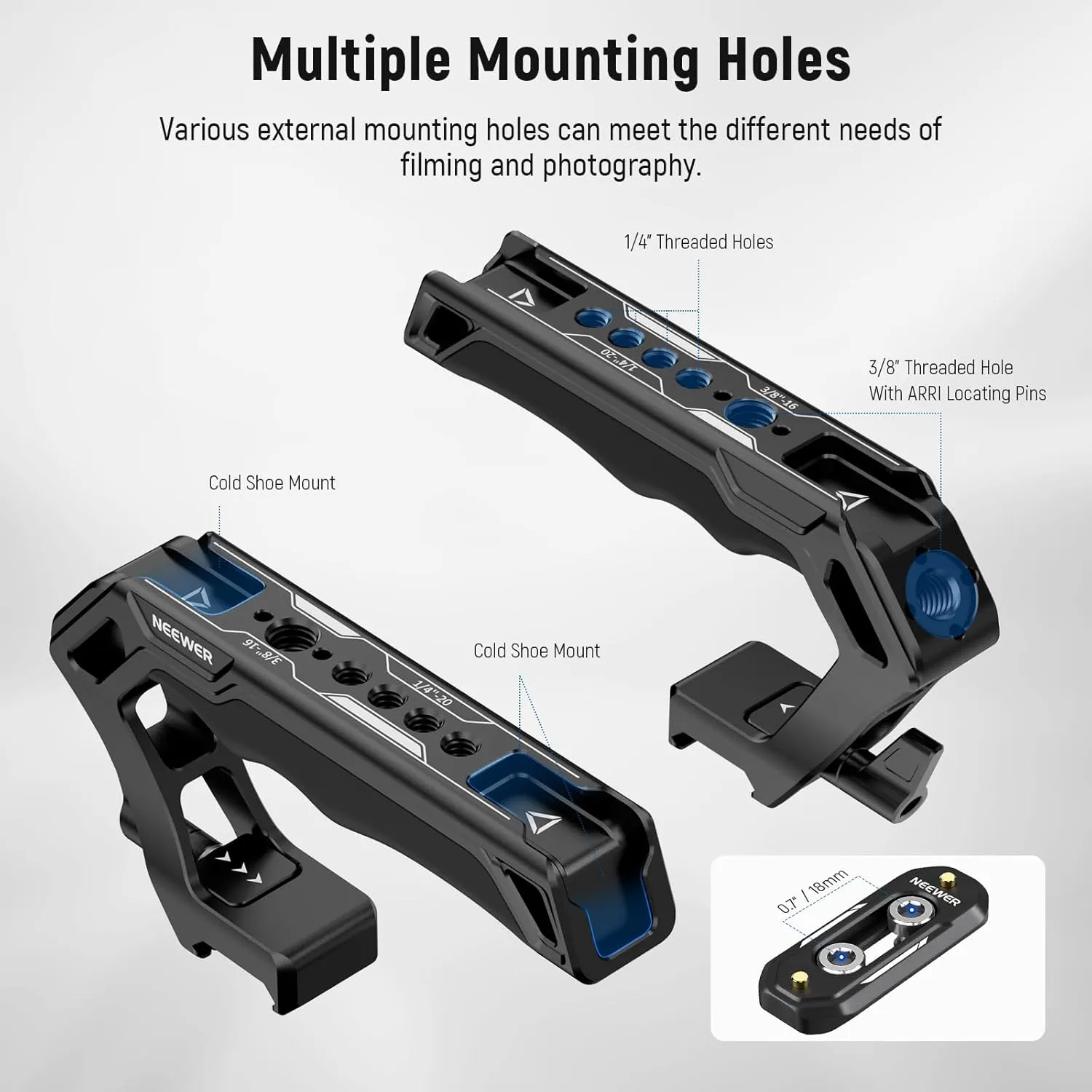 NEEWER Top Handle and NATO Rail Kit, Comfort Silicone Grip with Quick Release NATO Clamp, 3 Cold Shoes and 1/4" 3/8" ARRI Threads, Compatible with SmallRig Camera Cage Video Rig, CA008
