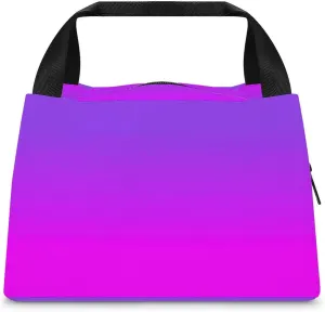 Neon Purple And Hot Pink Ombre Shade Color Fade Insulated Lunch Bag, Reusable, Portable, And Insulated Work Travel Handbag