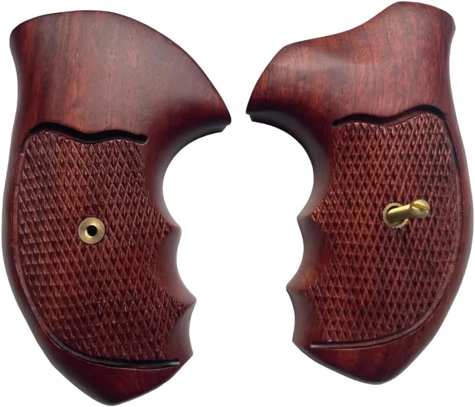 New! Grips Compatible with Tauurus Small Frame M85 605 850 851 905 941 .38 Special Combat Style Checker on Wood (Thai Handmade)
