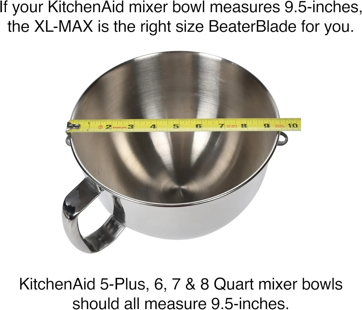 New Metro Design XL-MAX Metal Beater Blade, works with KitchenAid 5 , 6, 7, 8-Quart Stand Mixers, Black