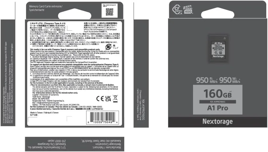 Nextorage Japan CFexpress Type A Card NX-A1PRO 160GB VPG 400 Urtla Fast Read 950MB/s Write 950MB/s