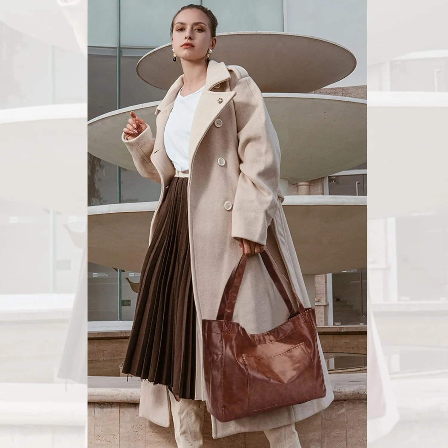 NICOLE & DORIS Large Shoulder Tote for Women - Casual Soft Leather PU Shopping Handbag - Travel Work Hobo Bag