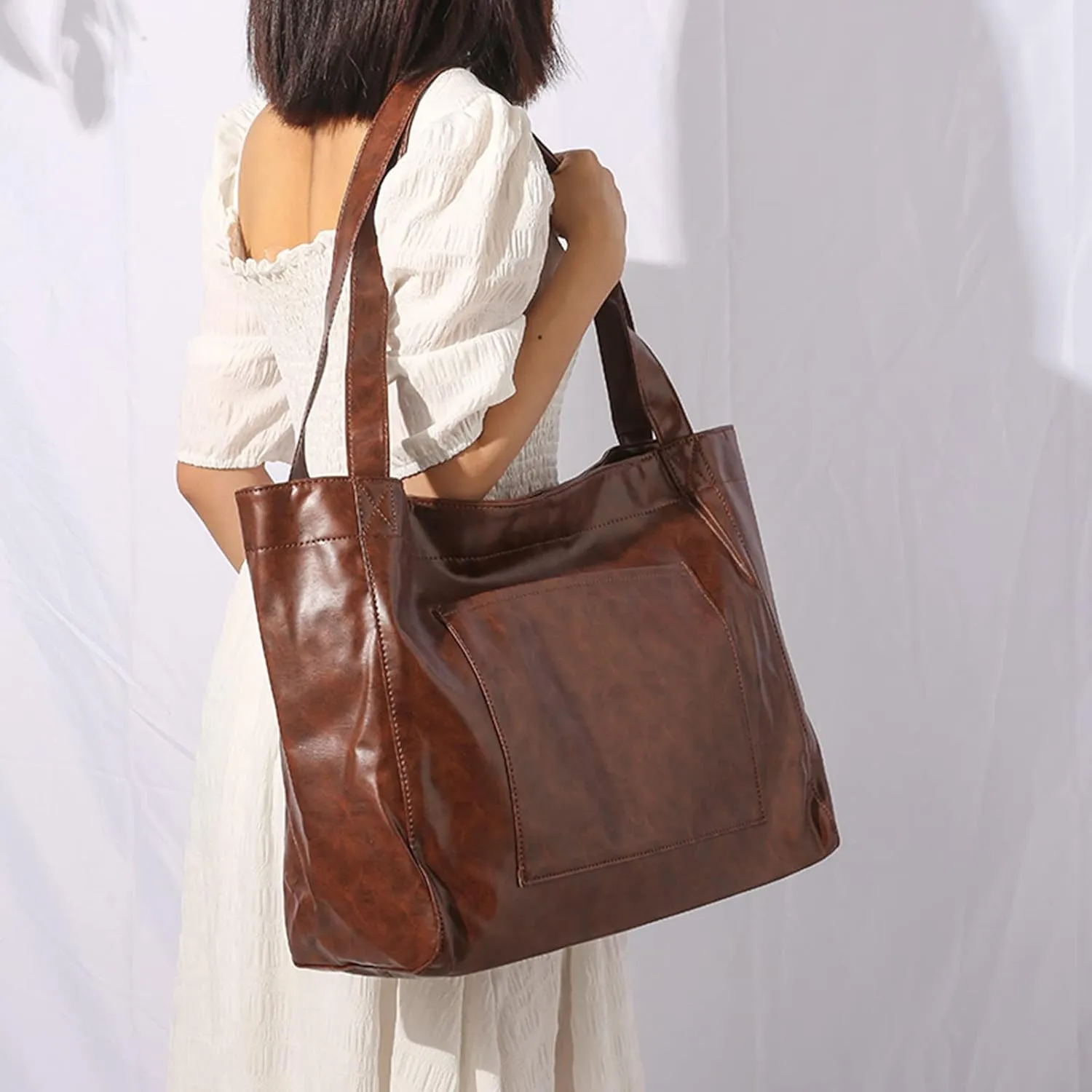 NICOLE & DORIS Large Shoulder Tote for Women - Casual Soft Leather PU Shopping Handbag - Travel Work Hobo Bag