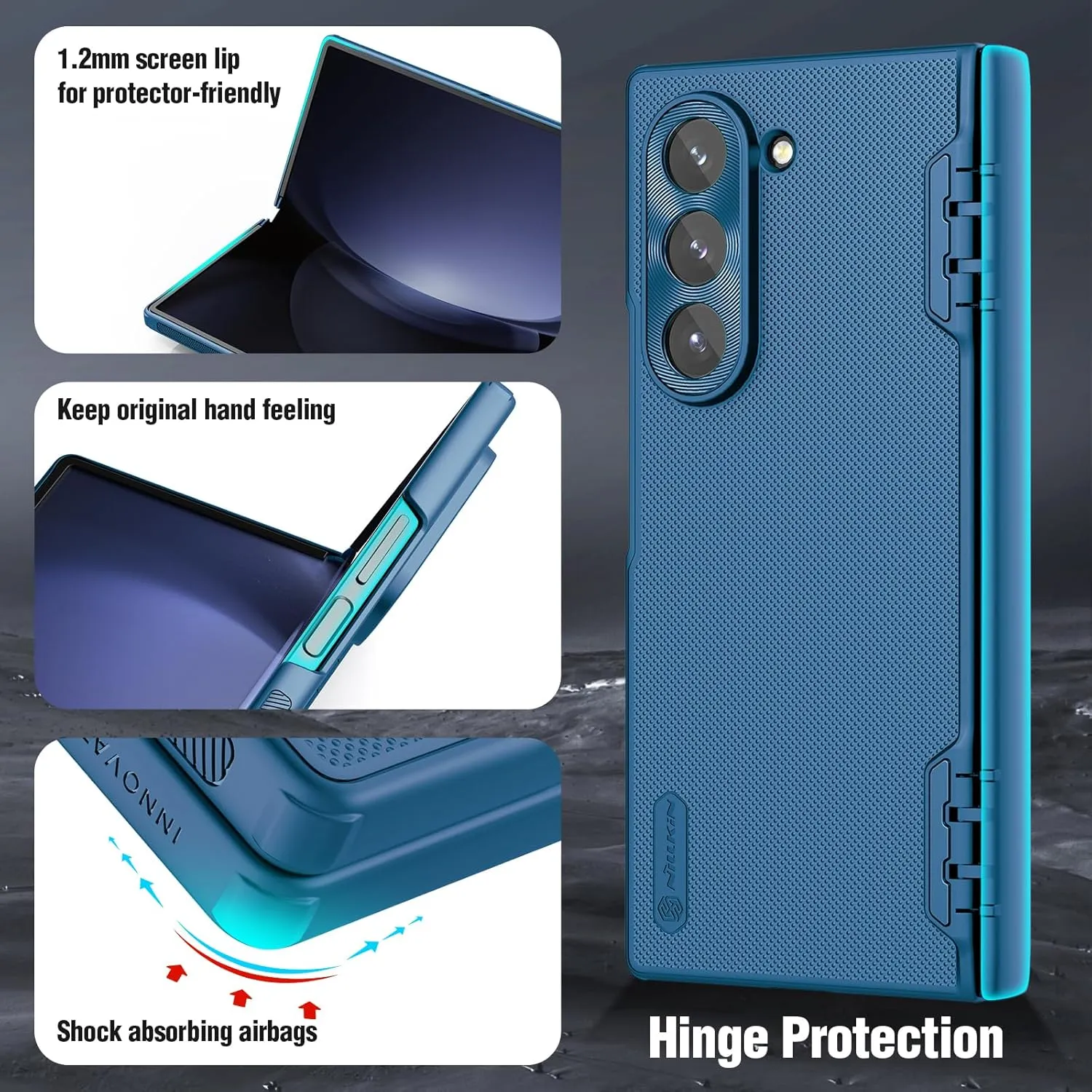 Nillkin for Samsung Galaxy Z Fold 6 Case with Screen Protector, Hinge Protection, Frosted Matte Texture Ultra Slim Fit Protective Phone Case for Galaxy Z Fold 6 Blue