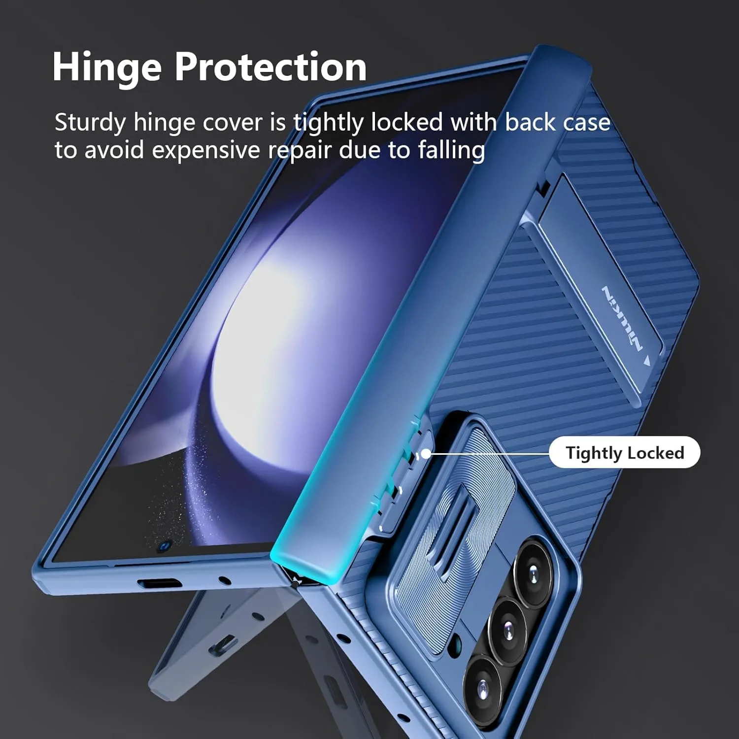 Nillkin for Samsung Galaxy Z Fold 6 Case with Stand, Built-in [Camera Lens Protector] [Hinge Protection] [ Screen Protector] Full Cover Slim Thin Protective Phone Case for Galaxy Z Fold 6 2024, Blue