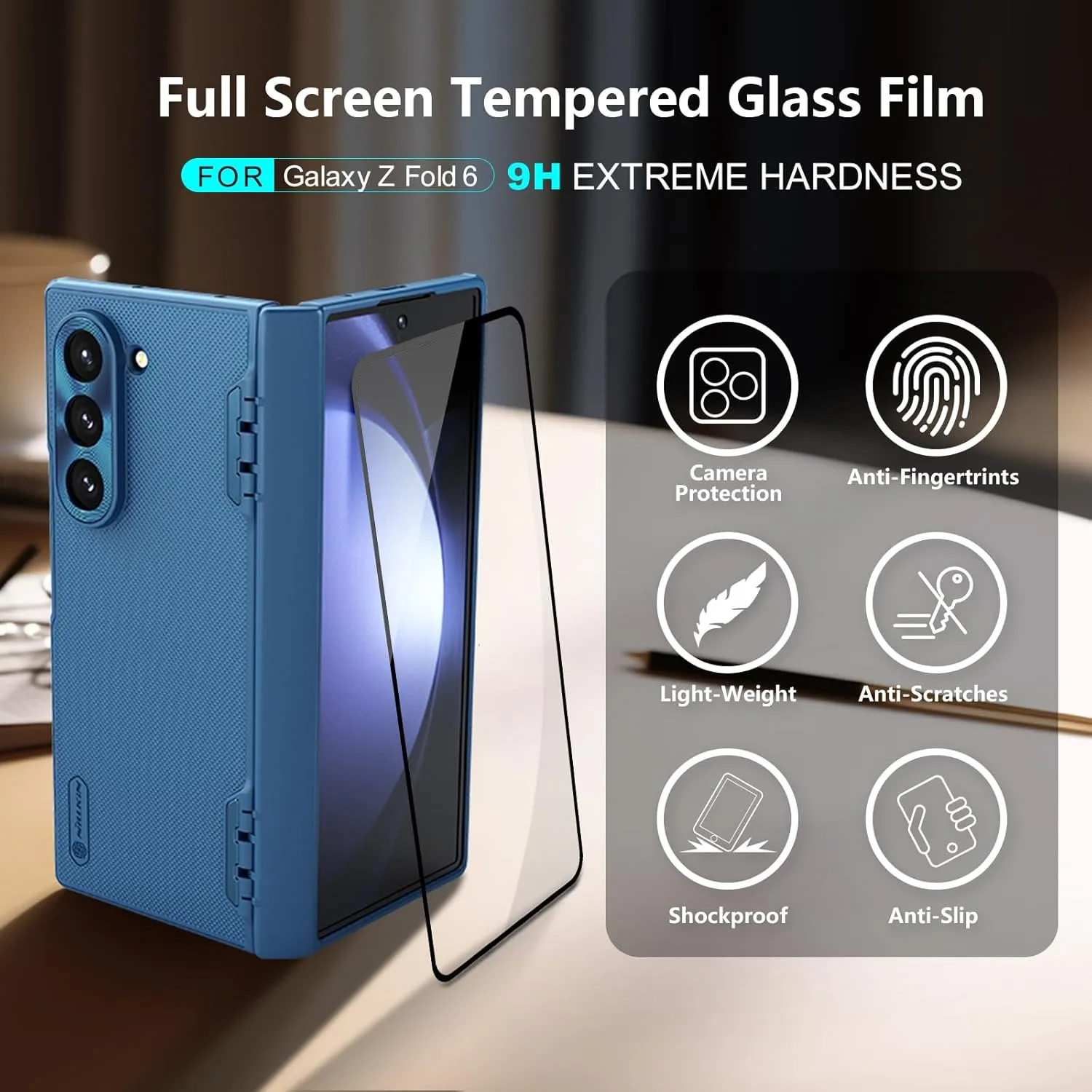 Nillkin for Samsung Galaxy Z Fold 6 Magnetic Case with Screen Protector, [Compatible with MagSafe][Hinge Protection] Frosted Texture Slim Fit Protective Phone Case for Galaxy Z Fold 6 Case Blue