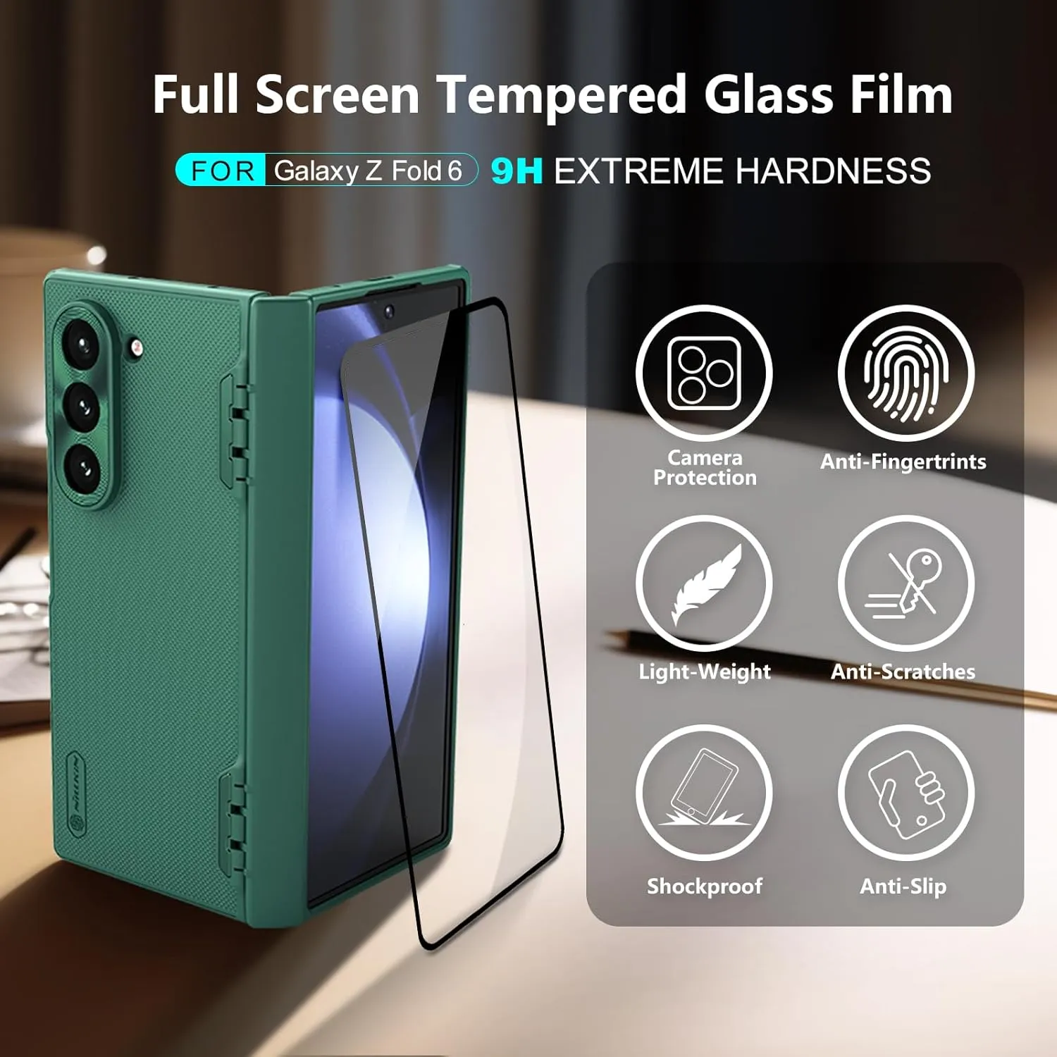 Nillkin for Samsung Galaxy Z Fold 6 Magnetic Case with Screen Protector, [Compatible with MagSafe][Hinge Protection] Frosted Texture Slim Fit Protective Phone Case for Galaxy Z Fold 6 Case Green