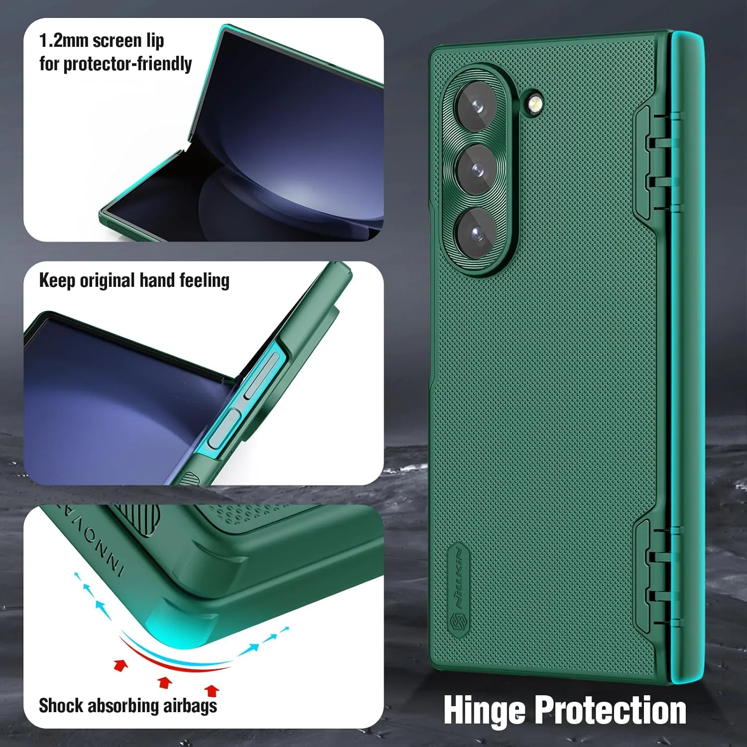 Nillkin for Samsung Galaxy Z Fold 6 Magnetic Case with Screen Protector, [Compatible with MagSafe][Hinge Protection] Frosted Texture Slim Fit Protective Phone Case for Galaxy Z Fold 6 Case Green