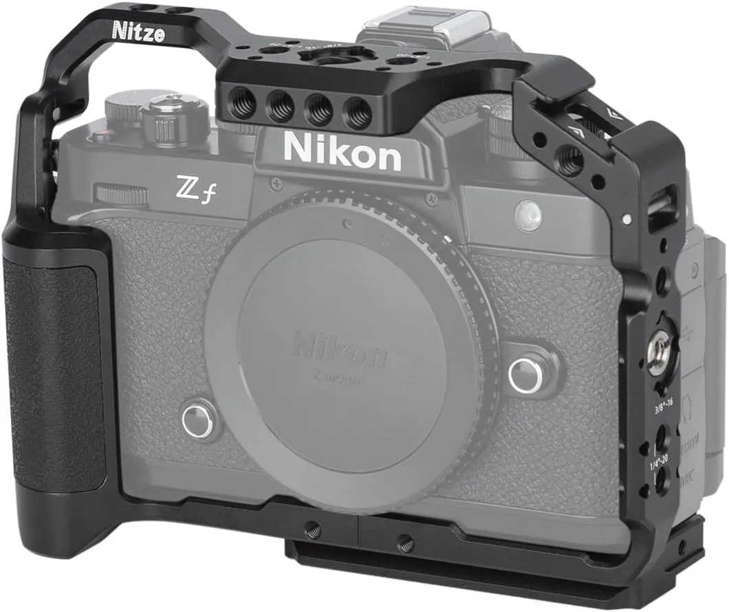 Nitze Zf Cage for Nikon Z f Camera with Built-in Hand Grip, NATO Rail, Cold Shoe and Arca Swiss Quick Release Plate, Compatible with Tripods and Gimbals - T-N03A