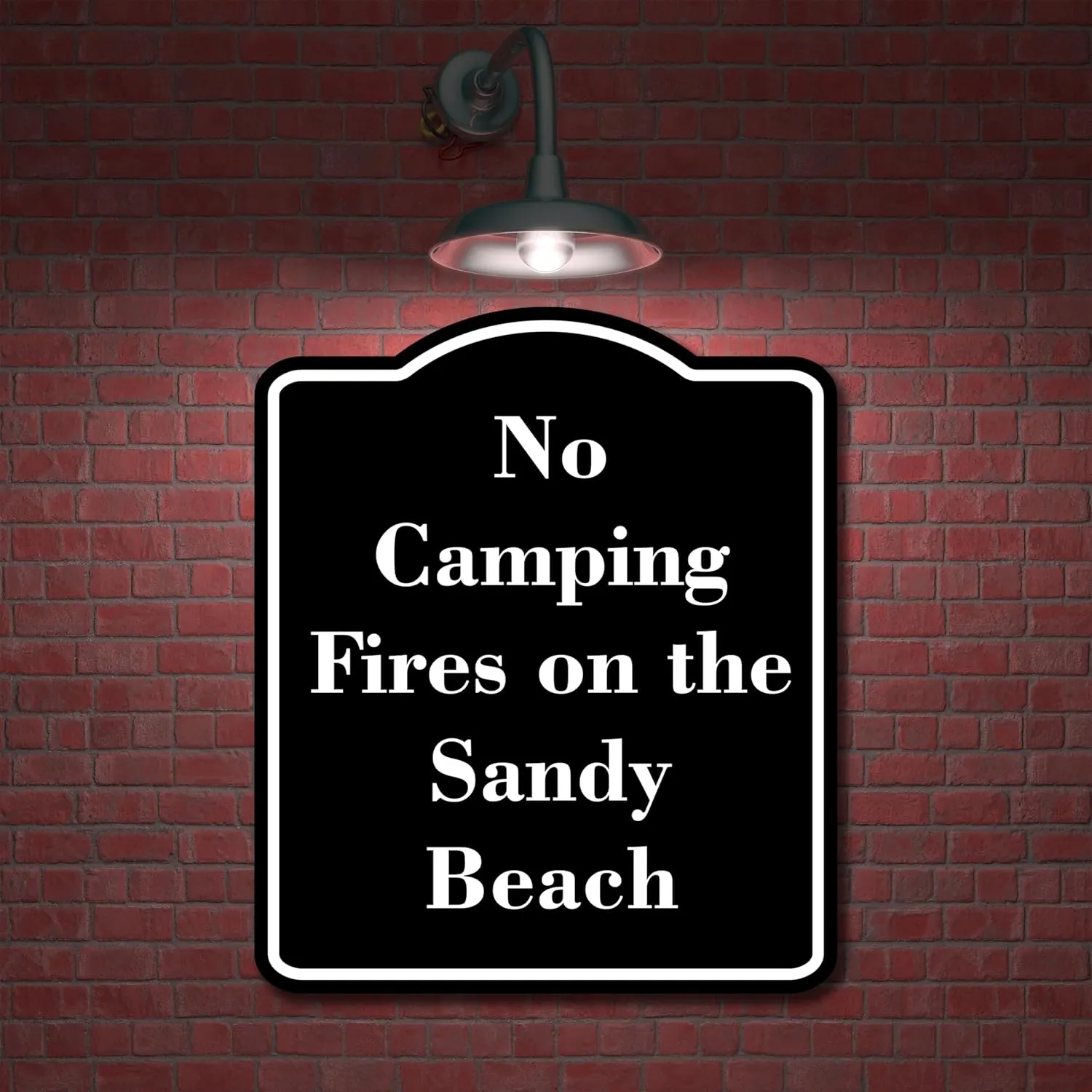 No Camping Fires on the Sandy Beach BLACK Aluminum Composite Sign 20''x24''