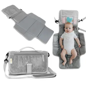 Non-Toxic Safe | Portable Diaper Changing Pad | Fits Most Public Changing Tables | Portable Changing Pads | Touchscreen Friendly and Wipes& Cream Pockets | Changing pad Portable | Japanese (Grey)