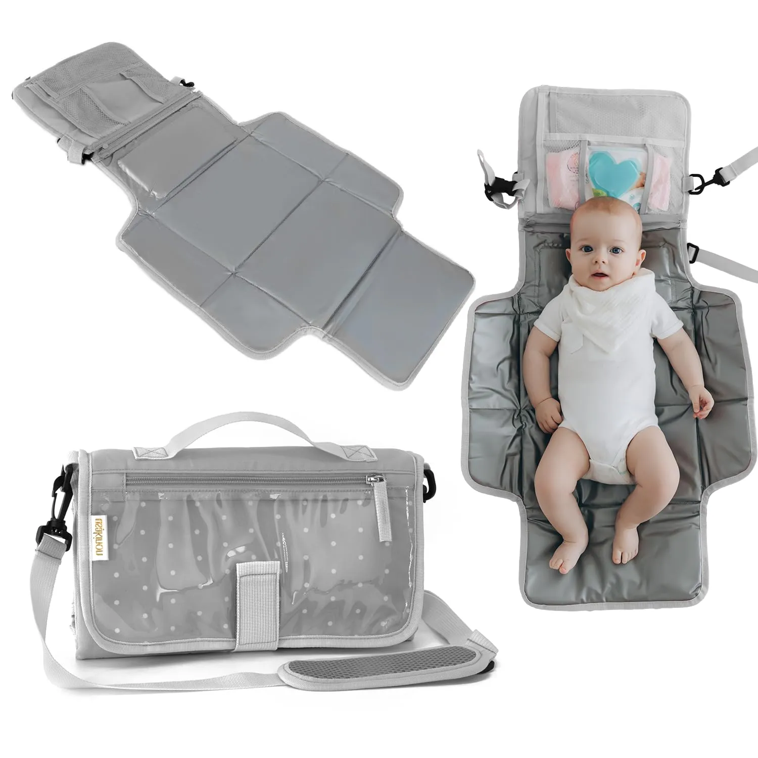 Non-Toxic Safe | Portable Diaper Changing Pad | Fits Most Public Changing Tables | Portable Changing Pads | Touchscreen Friendly and Wipes& Cream Pockets | Changing pad Portable | Japanese (Grey)