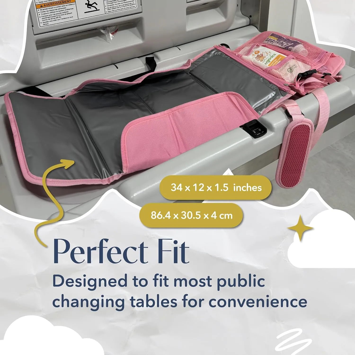 Non-Toxic Safe | Portable Diaper Changing Pad | Fits Most Public Changing Tables | Portable Changing Pads | Touchscreen Friendly and Wipes& Cream Pockets | Changing pad Portable | Japanese (Pink)