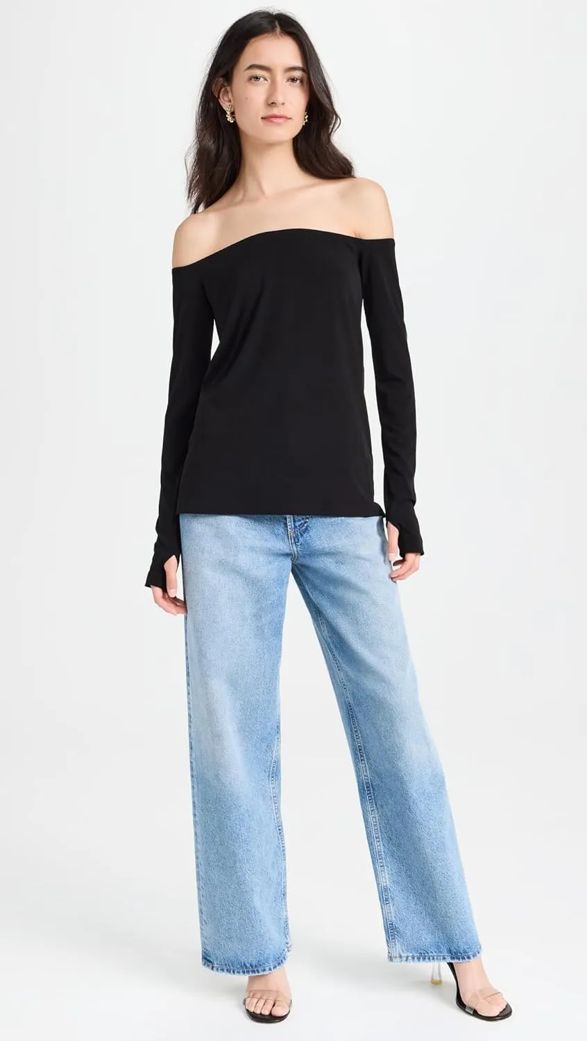 Norma Kamali Women's Long Sleeve Off Shoulder Top