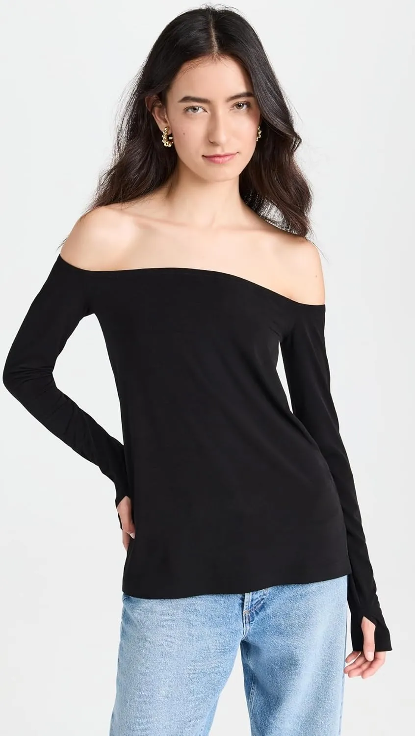 Norma Kamali Women's Long Sleeve Off Shoulder Top