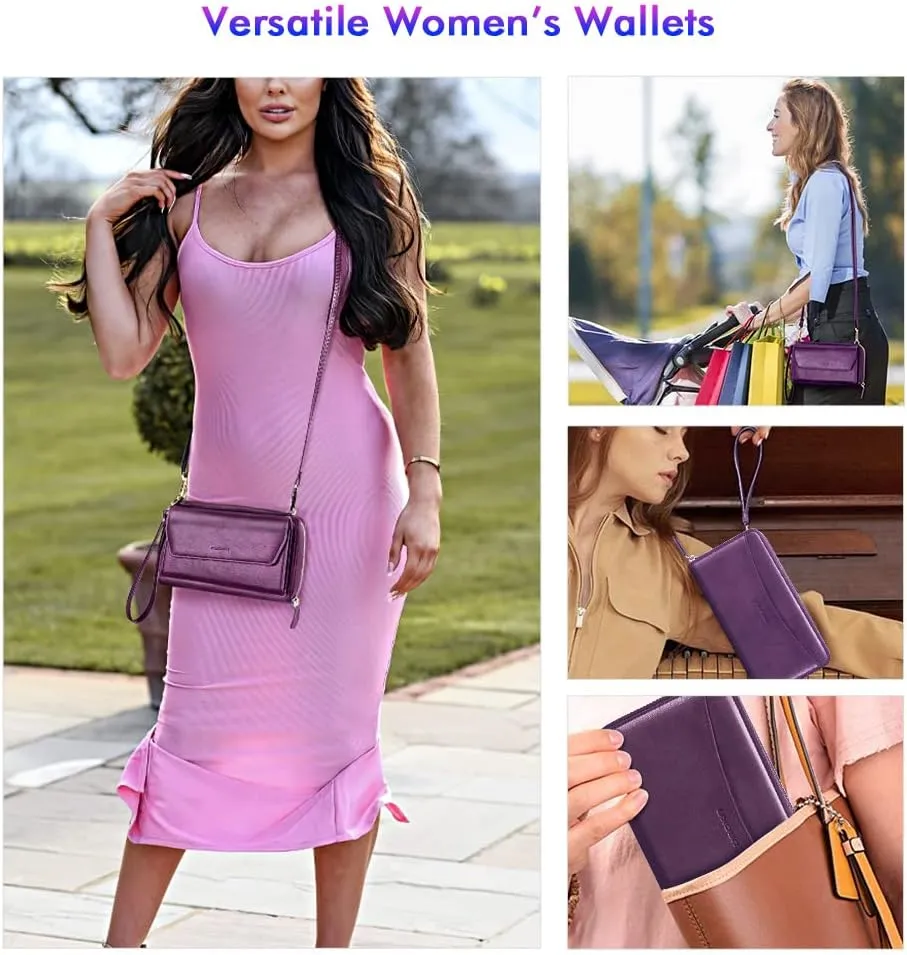 nuoku Womens RFID Wallet Purse Wristlet Crossbody Clutch with Zip Around 2 Strap