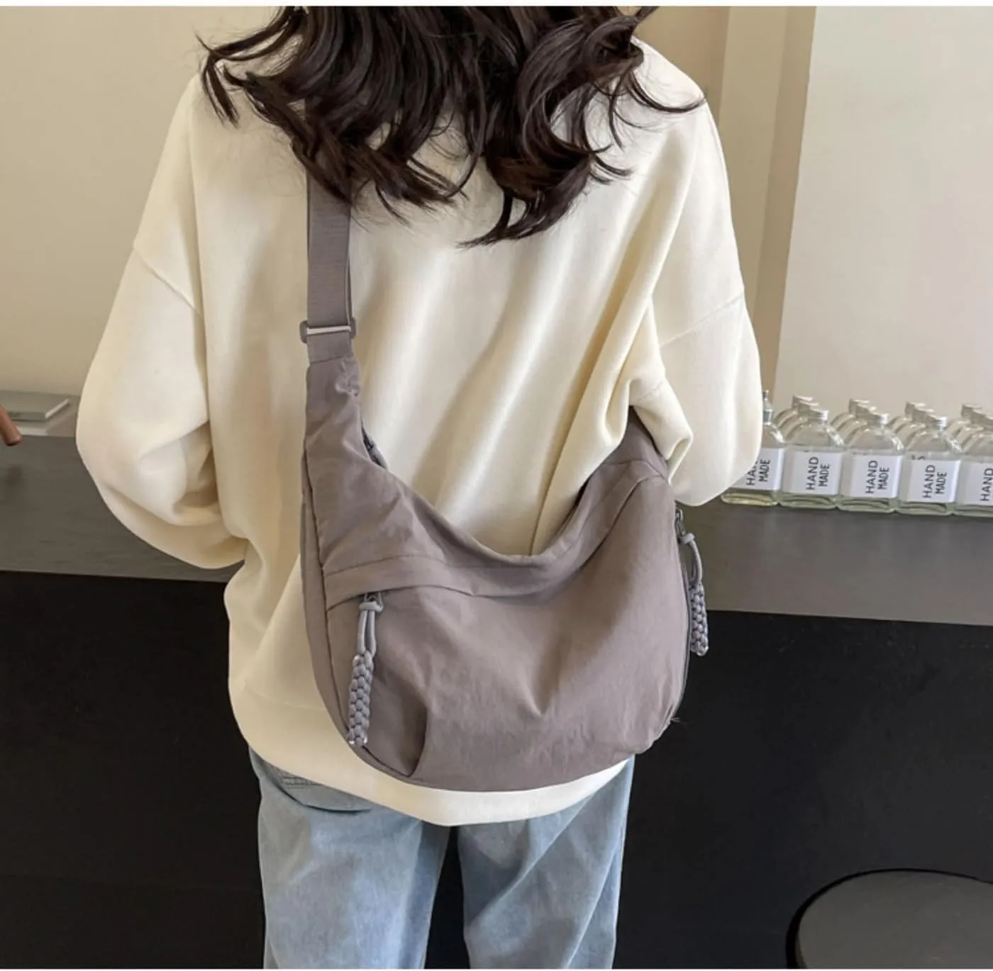 Nylon Crescent Crossbody Bag for Womens,Retro Canvas Bag,Trendy Casual Sling Bag Lightweight with Adjustable Strap