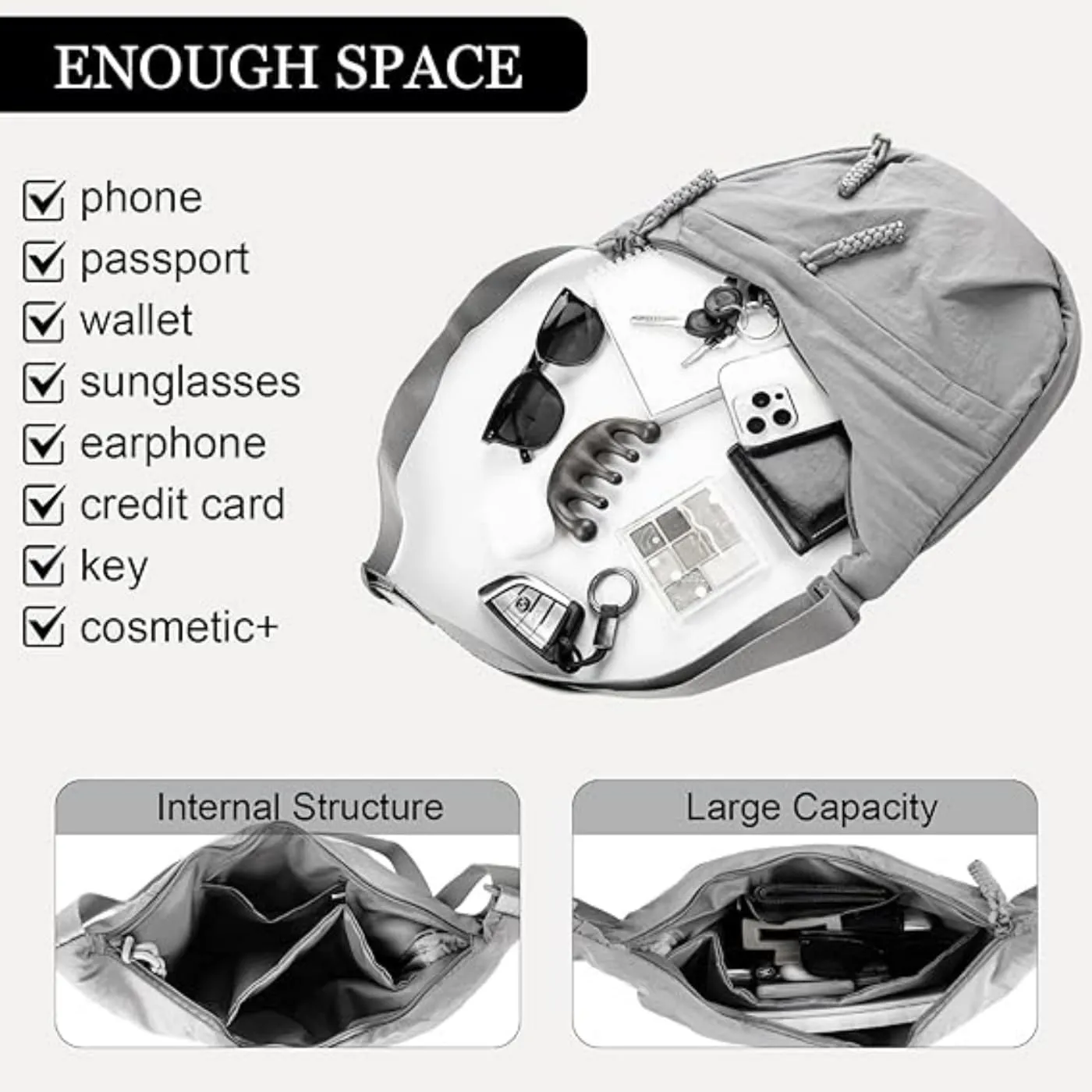Nylon Crescent Crossbody Bag for Womens,Retro Canvas Bag,Trendy Casual Sling Bag Lightweight with Adjustable Strap