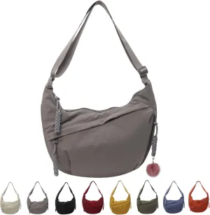 Nylon Crescent Crossbody Bag for Womens,Retro Canvas Bag,Trendy Casual Sling Bag Lightweight with Adjustable Strap