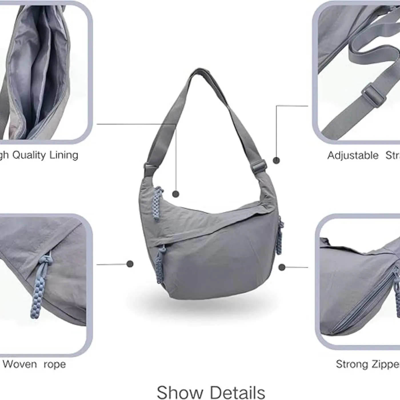 Nylon Crescent Crossbody Bag for Womens,Retro Canvas Bag,Trendy Casual Sling Bag Lightweight with Adjustable Strap