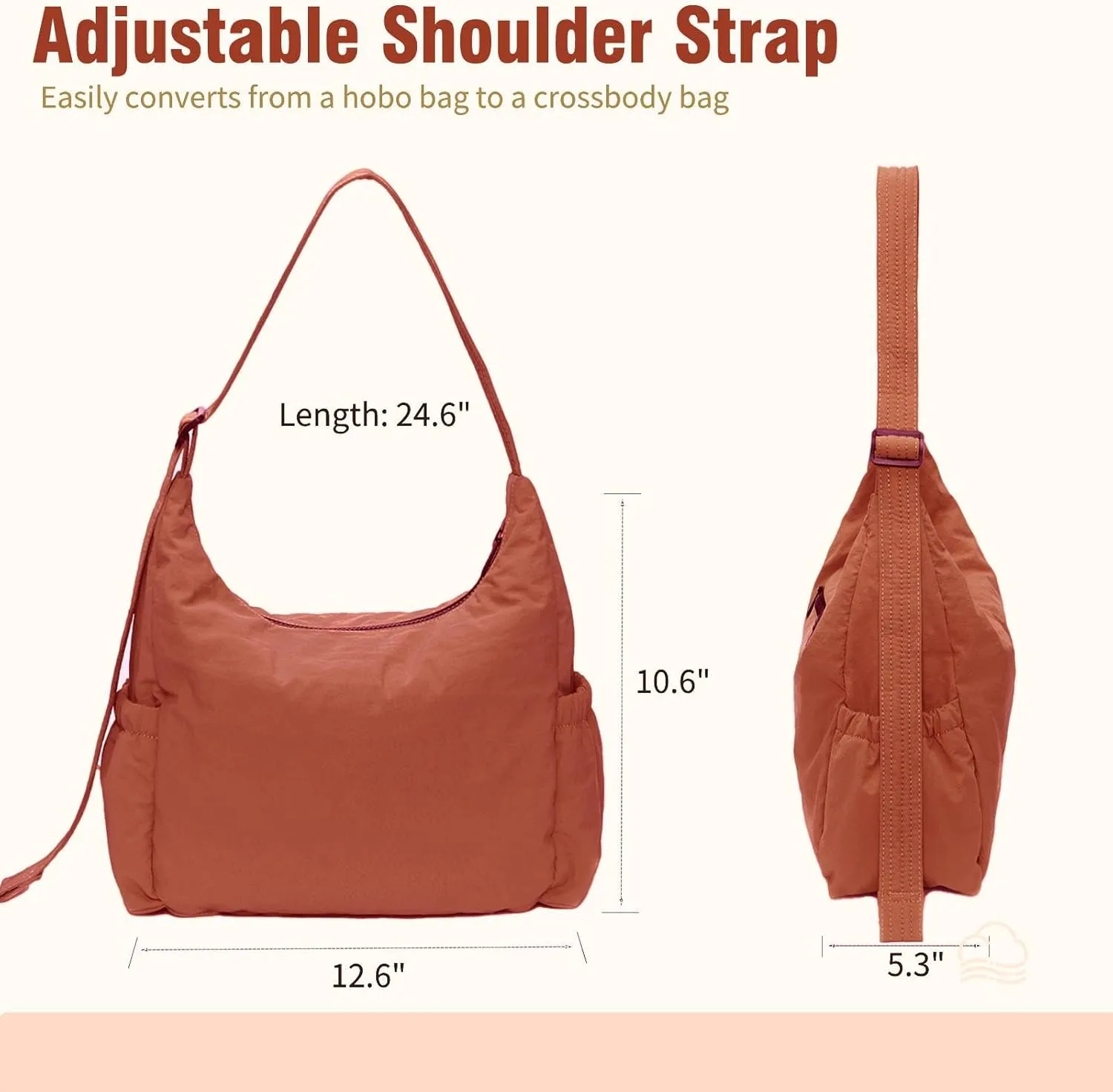 Nylon Hobo Crossbody Bags Lightweight Shoulder Bag Casual Work Travel Handbags 2025 Trendy with Adjustable Quilted Strap