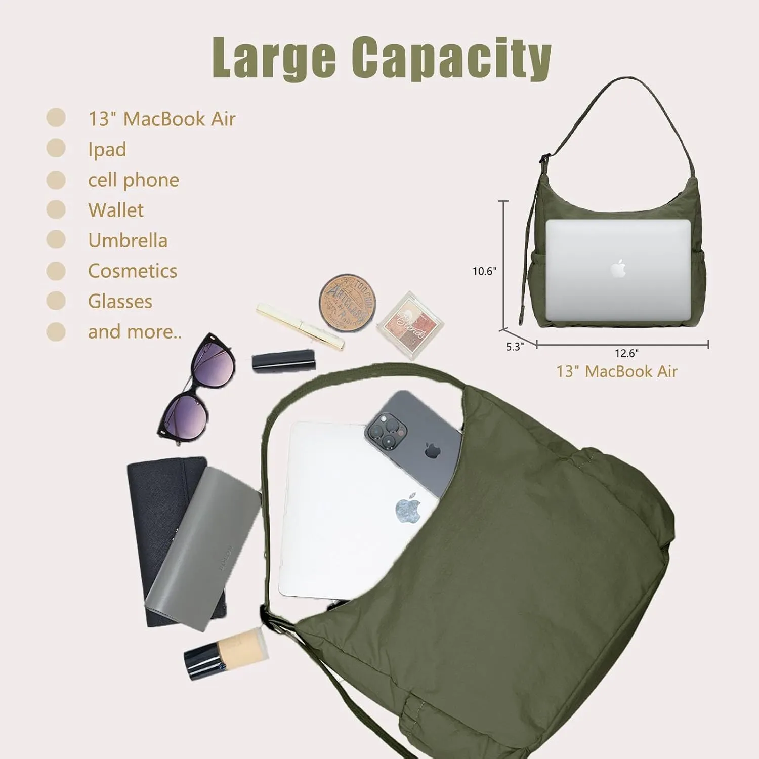 Nylon Hobo Crossbody Bags Lightweight Shoulder Bag Casual Work Travel Handbags 2025 Trendy with Adjustable Quilted Strap