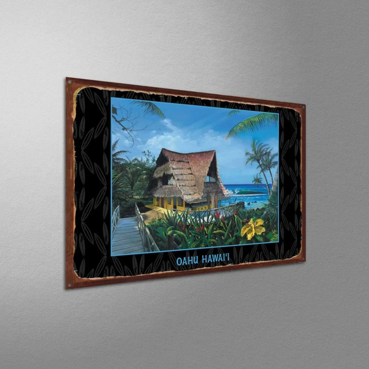 Oahu Hawai'i Hawaiian Hale Rustic Metal Art Print from Painting by Artist Scott Westmoreland 11.5" x 17.5"