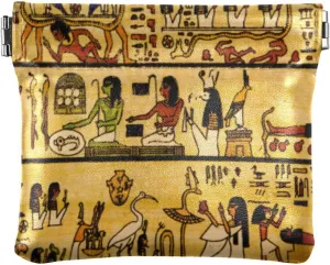 Old Egyptian Papyrus and Hieroglyph Retro Vintage Style Women Leather Mini Wallet Compact Clip Wallets for Cards Money Accessories Purses for Work Shopping 4.33 x 3.74 inch