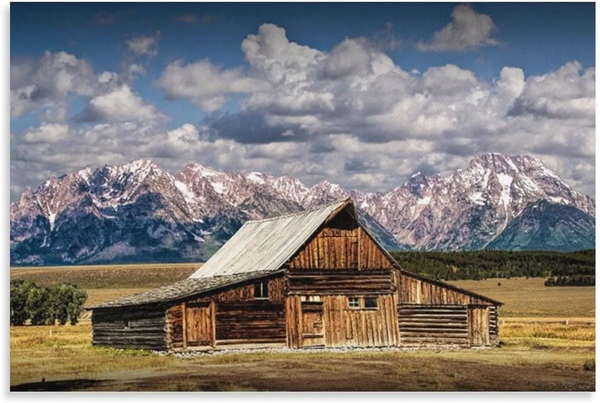 Old Wooden Barn, TA Moulton Barn, Mormon Row, The Great Tetons Poster Natural Landscape Still Life Prints Canvas Wall Art Posters Room Aesthetics And Decor Home Modern Living Room Decor Gifts16x24inch