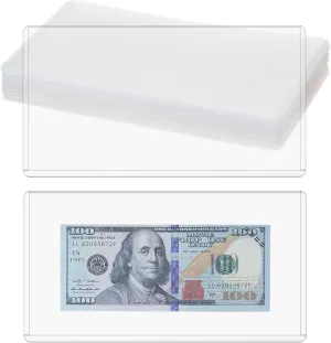ONLYKXY Clear Plastic Dollar Bill Top-Load Display Protector Holder Sleeves Money Organizer Pockets Currency Album Banknotes Collecting Storage Saving Envelopes Bag Boxes for Card Coin,7.6x4in (20)