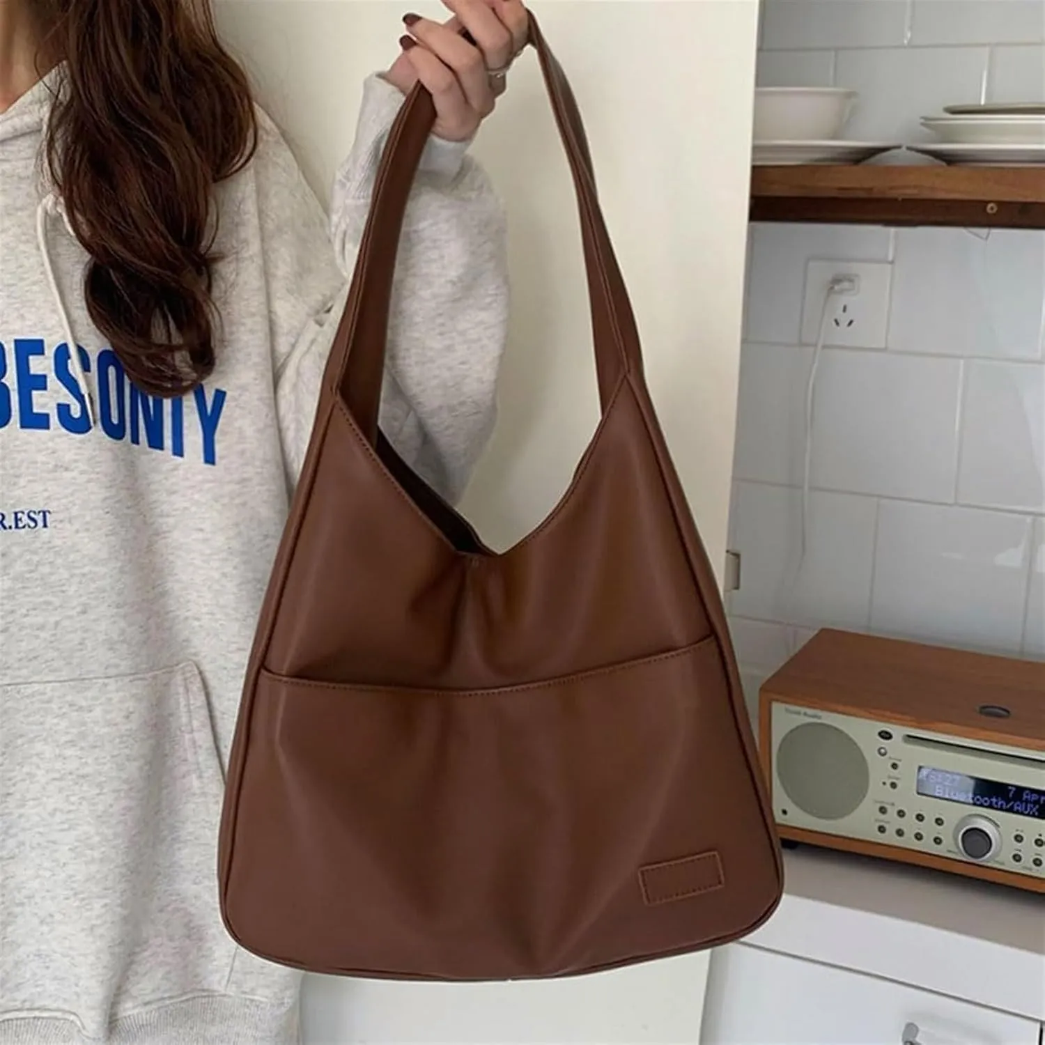 Ooomay Maya - Women's Black Hobo Shoulder Bag, 25*35*12cm/9.8*13.8*4.7in