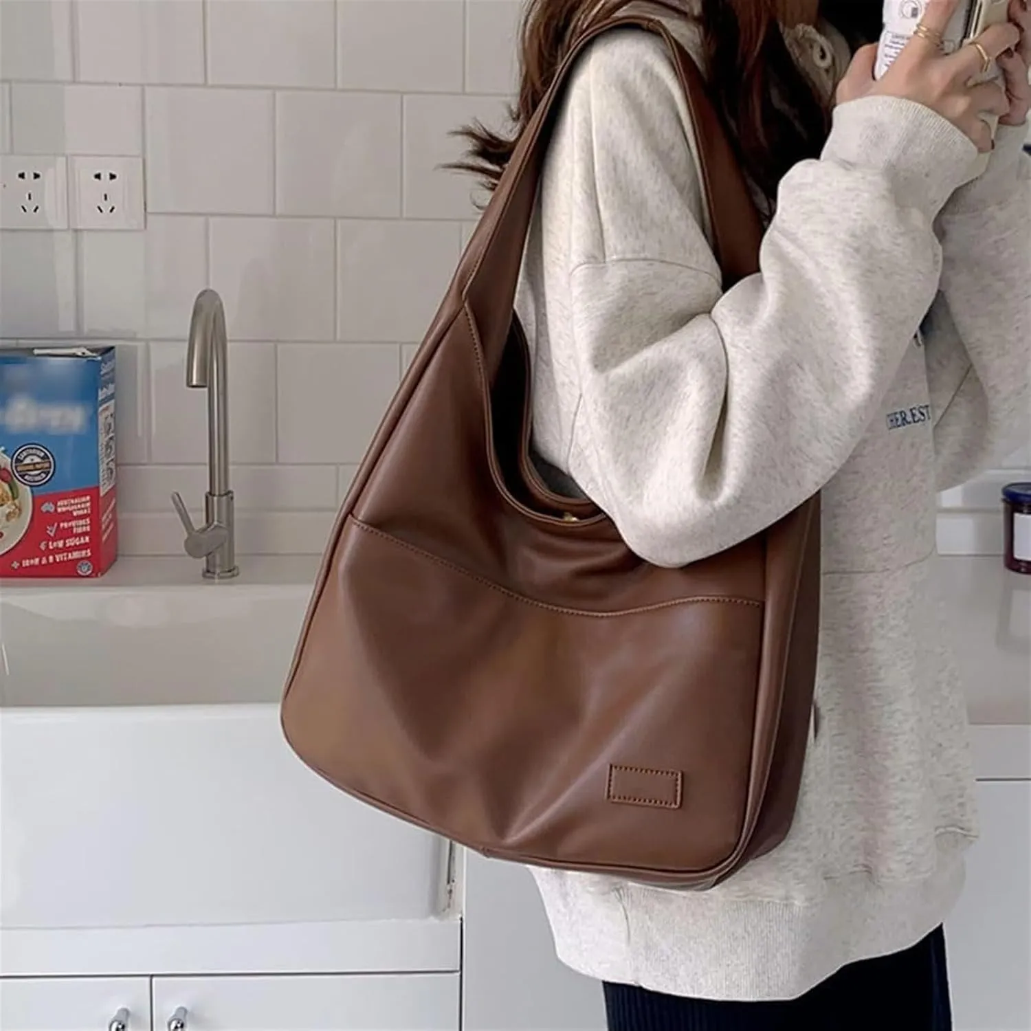 Ooomay Maya - Women's Black Hobo Shoulder Bag, 25*35*12cm/9.8*13.8*4.7in