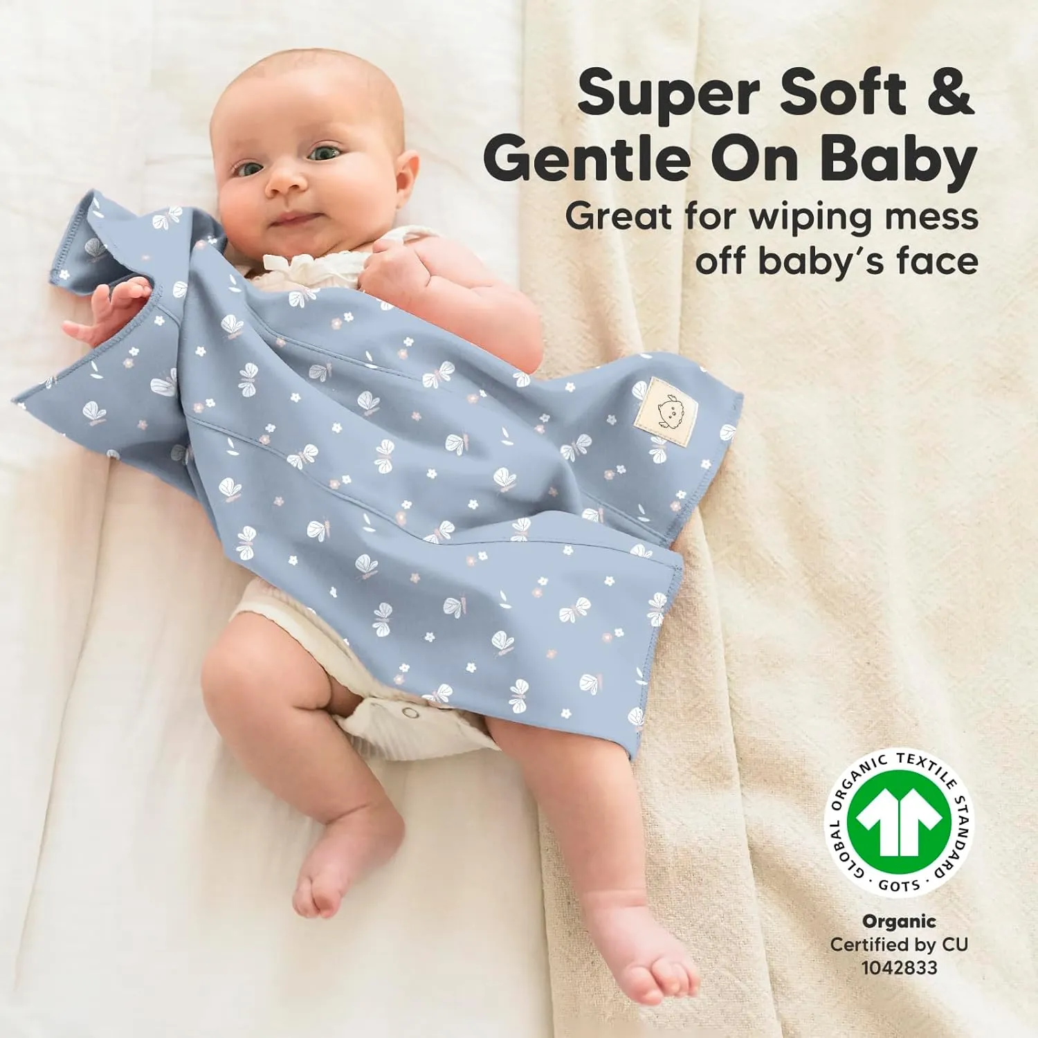 Organic Burp Cloths Baby Boy, Girl - 6-Pack Large Cotton Burping Cloths for Babies, Spit Up Rags, Super Absorbent, Ultra Soft Newborn Rag, Gender Neutral, Machine Washable, Durable (Fleur)