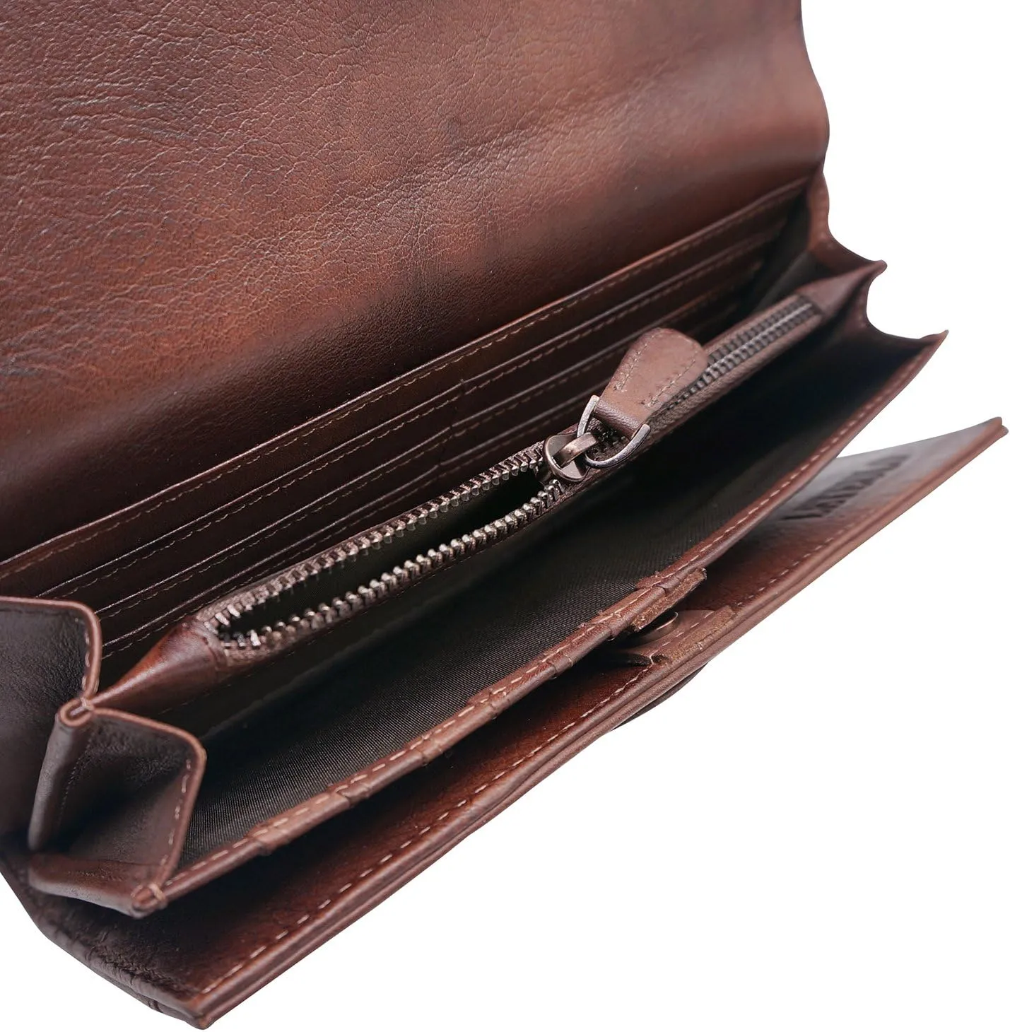 ORIREAL Women's Wallet Genuine Leather Ladies Dip Dye Wallet with 18 Card Slots Large Capacity Card Holder Cluth Purse