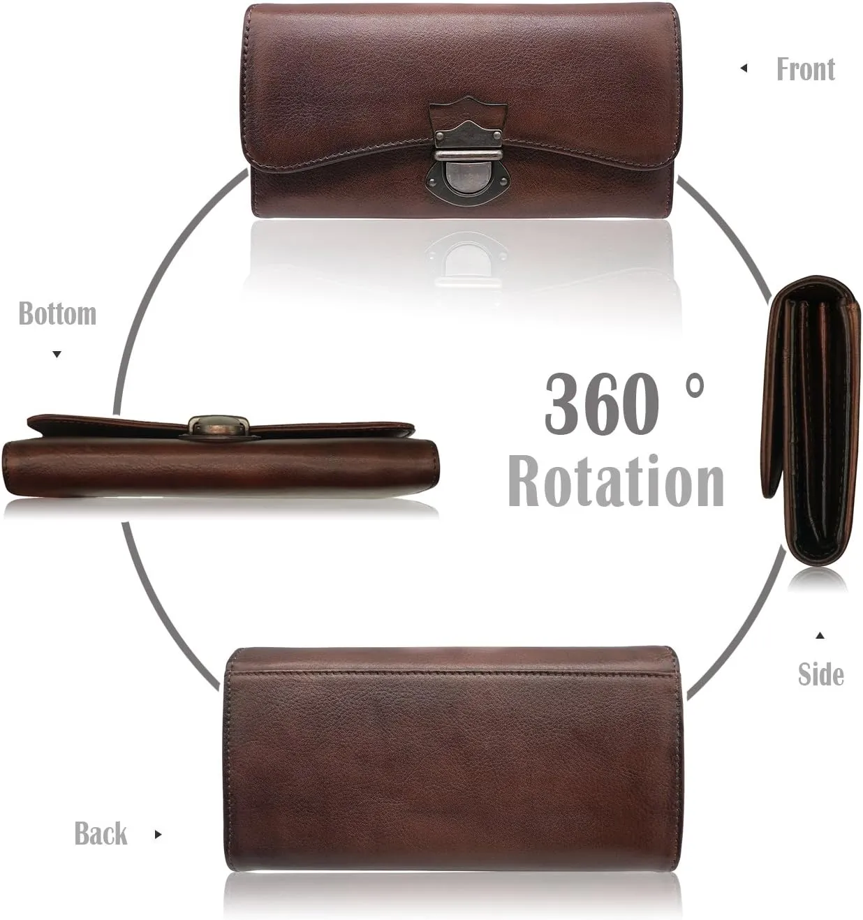 ORIREAL Women's Wallet Genuine Leather Ladies Dip Dye Wallet with 18 Card Slots Large Capacity Card Holder Cluth Purse