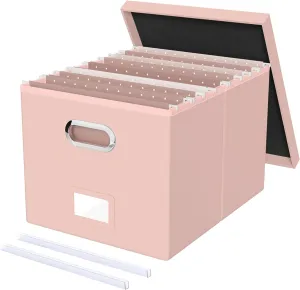 Oterri File Organizer Box,Filing Box with Lid,File Box for Letter/Legal File Folder Storage, Portable Hanging File Box for Office/Decor/Home,1 Pack, Cream-pink(Leather),Box only