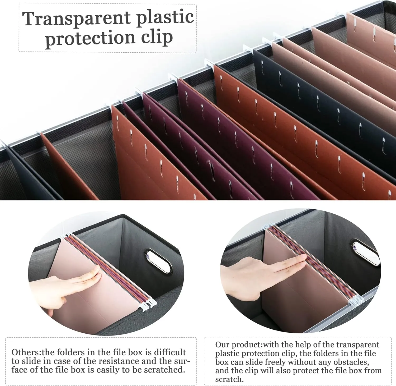 Oterri File Organizer With Lid - Filing Box for Letter/Legal Folder Storage, Portable Hanging File for Office/Decor/Home, 1 Pack, Black