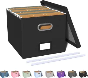 Oterri File Organizer With Lid - Filing Box for Letter/Legal Folder Storage, Portable Hanging File for Office/Decor/Home, 1 Pack, Black