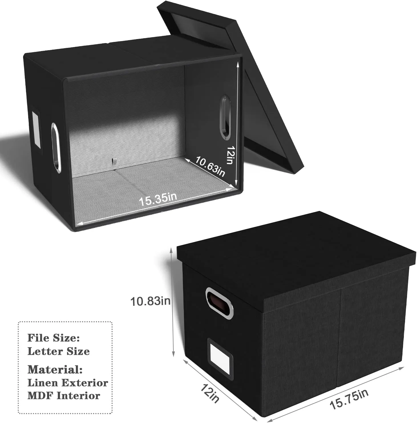 Oterri File Organizer With Lid - Filing Box for Letter/Legal Folder Storage, Portable Hanging File for Office/Decor/Home, 1 Pack, Black